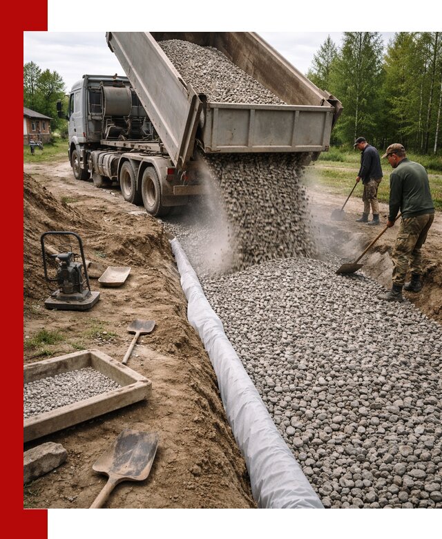 Гравий для дренажа с доставкой в Владимире качественный и недорогой