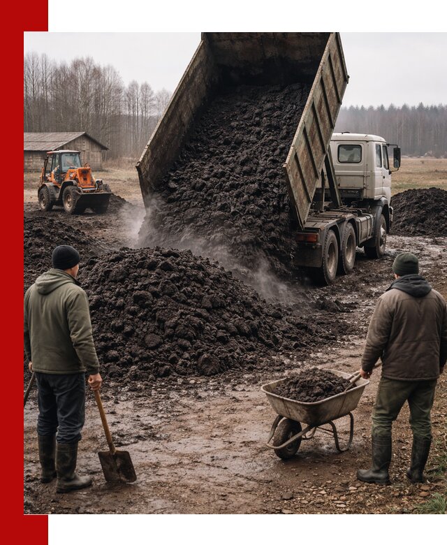 Доставка низинного торфа с разгрузкой и доставкой в Владимире